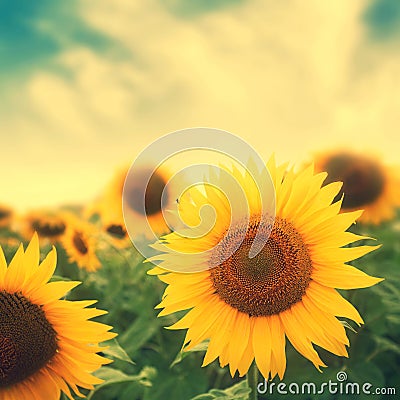 Sun flowers in field