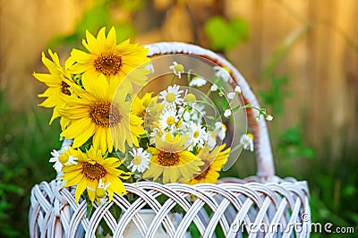 Sunflowers in basket