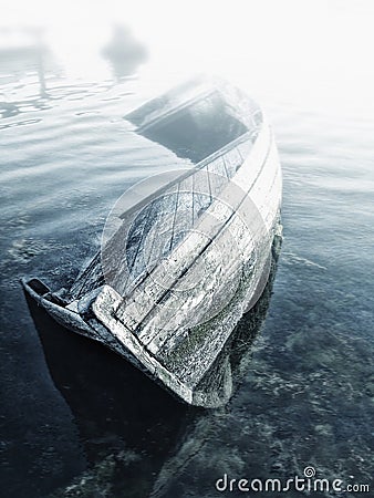 Sunken wooden boat