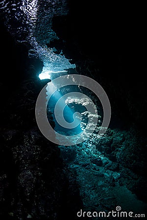 Sunlight and Cavern Underwater