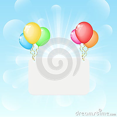 Sunny background with color balloons and banner