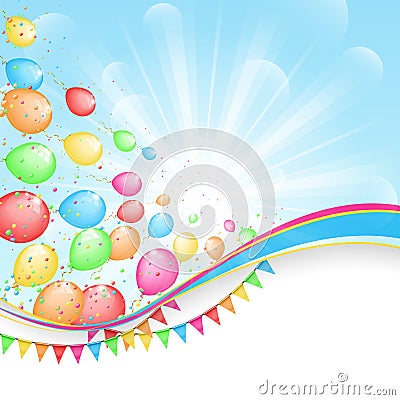 Sunny holiday background with color balloons and f