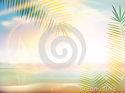 Sunrise on Caribbean beach design template.