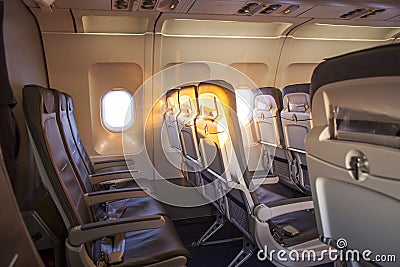 Sunrise inside the cabin of a plane