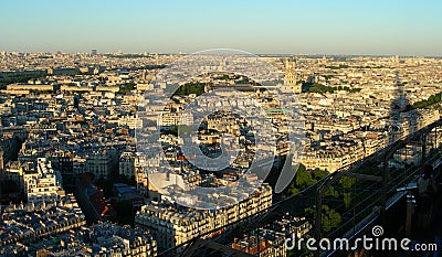 Sunset aerial view of Paris