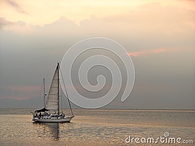 Sunset on a Boat or Yacht on calm sea