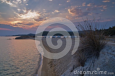 Sunset at campers favourite site in Greece