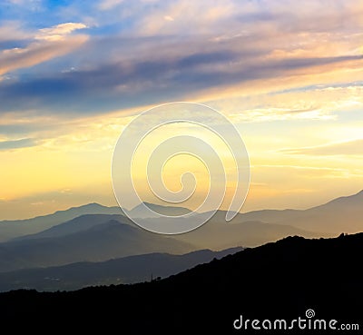 Sunset on the mountains silhouette landscape