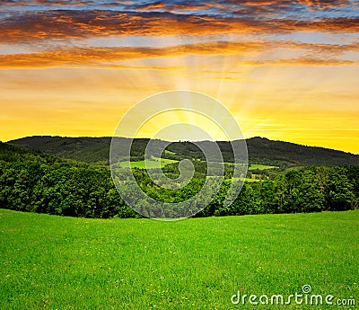 Sunset over National park Sumava