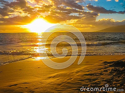 Sunset over the ocean, island of Maui, Hawaii