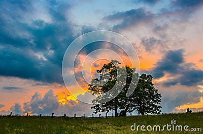 Sunset over splitrail fence, Cumberland Gap National Park