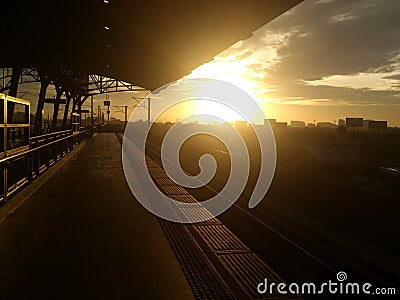 Sunset at train station