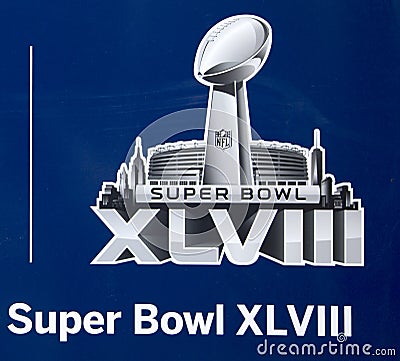 Super Bowl XLVIII logo presented on Broadway at Super Bowl XLVIII week in Manhattan