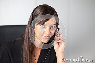 Support phone operator in headset at workplace