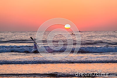 Surf-Ski Canoe Paddling Ocean Sunrise
