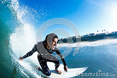 Surfer On Blue Ocean Wave