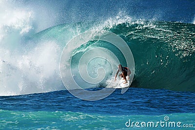 Surfer Kieren Perrow Surfing Pipeline in Hawaii