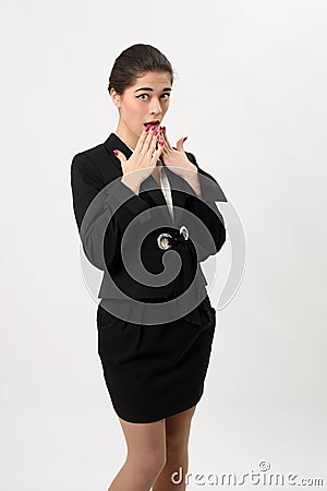 Surprised business woman on a white background
