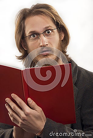 Surprised Man With Red Book