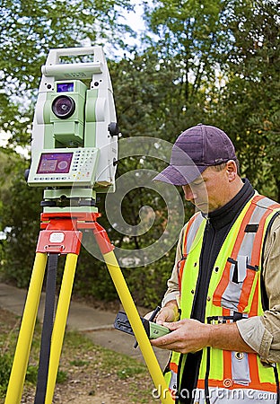 Surveyor checks his work