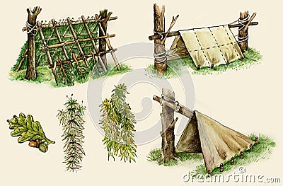 Survival shelters in the woods