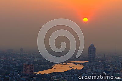 Suset and Chao Phraya River and City View , Bangkok in Thailand
