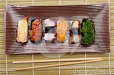 Sushi nigiri in dish