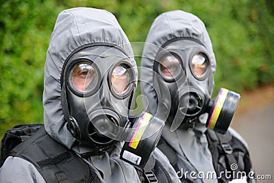 SWAT officers in gas masks