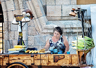 Sweet corn street vendor in Rhodes Greece