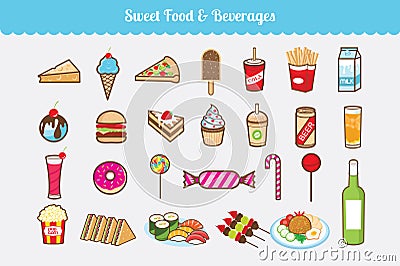 Sweet Food and Beverages Vector Set