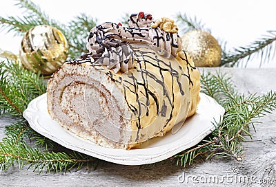 Sweet roll cake in christmas setting