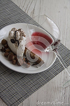 copy with Food photo with nuts tiramisu nuts. Delicious italian tiramisu psace.