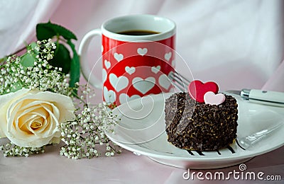 Sweetheart cake and coffee