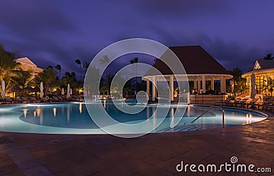 Swimming pool in night at a local resort