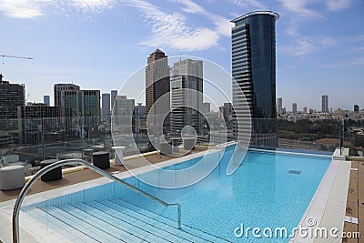 Swimming pool on the roof of a skyscraper