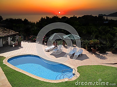 Swimming pool and sunset