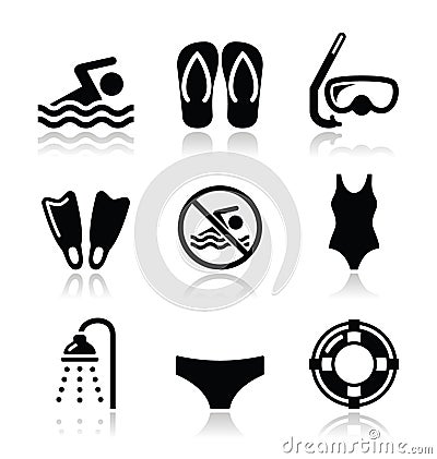 Swimming, Scuba Diving, Sport Vector Icons Set Royalty Free Stock ...