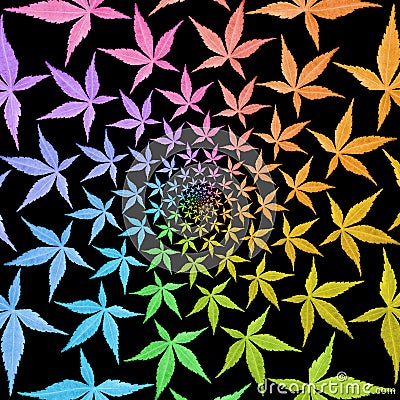 Swirl pattern of circle frames of colorful leaves isolated on bl