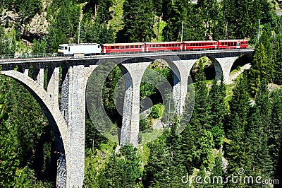 Swiss train on very high bridge