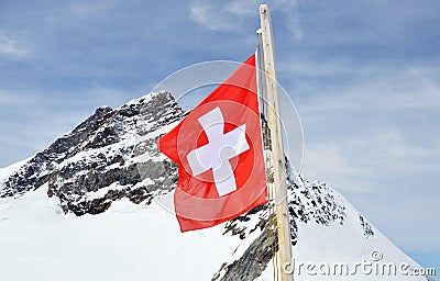 Switzerland flag on Jungfrau mountain