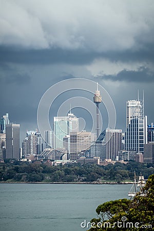 Sydney CBD under Ominous Dark Storm Clouds