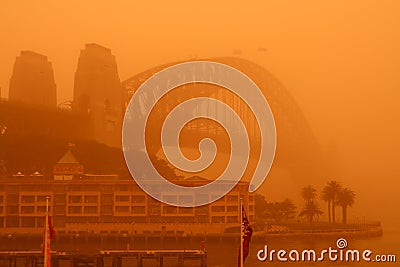 Sydney Harbour Bridge during extreme dust storm.