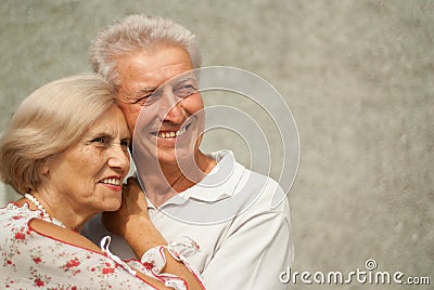 Sympthetic elderly couple in the town