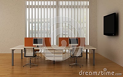 System office desks in the interior of the office