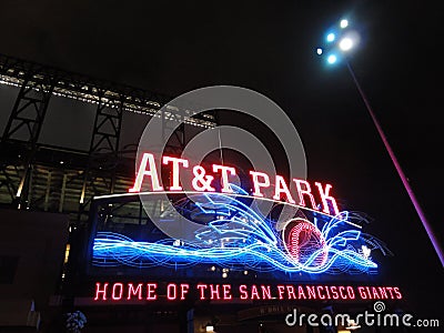 AT&T Park - Home of the Giants - Neon Sign at night with visual