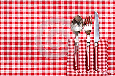Table in a restaurant with cutlery in red