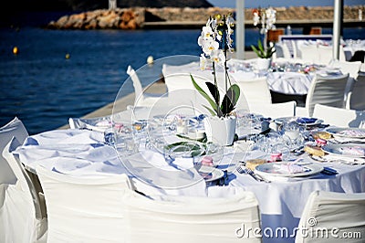 Table set up at the beach wedding