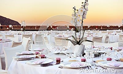 Table set up at the beach wedding