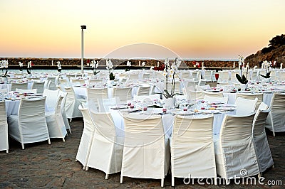 Table set up at the beach wedding