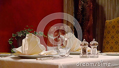 Table setting in a french restaurant